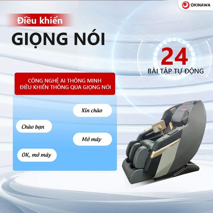 Ghế massage OKINAWA OS-705 điều khiển giọng nói kết hợp 24 bài tập tự động